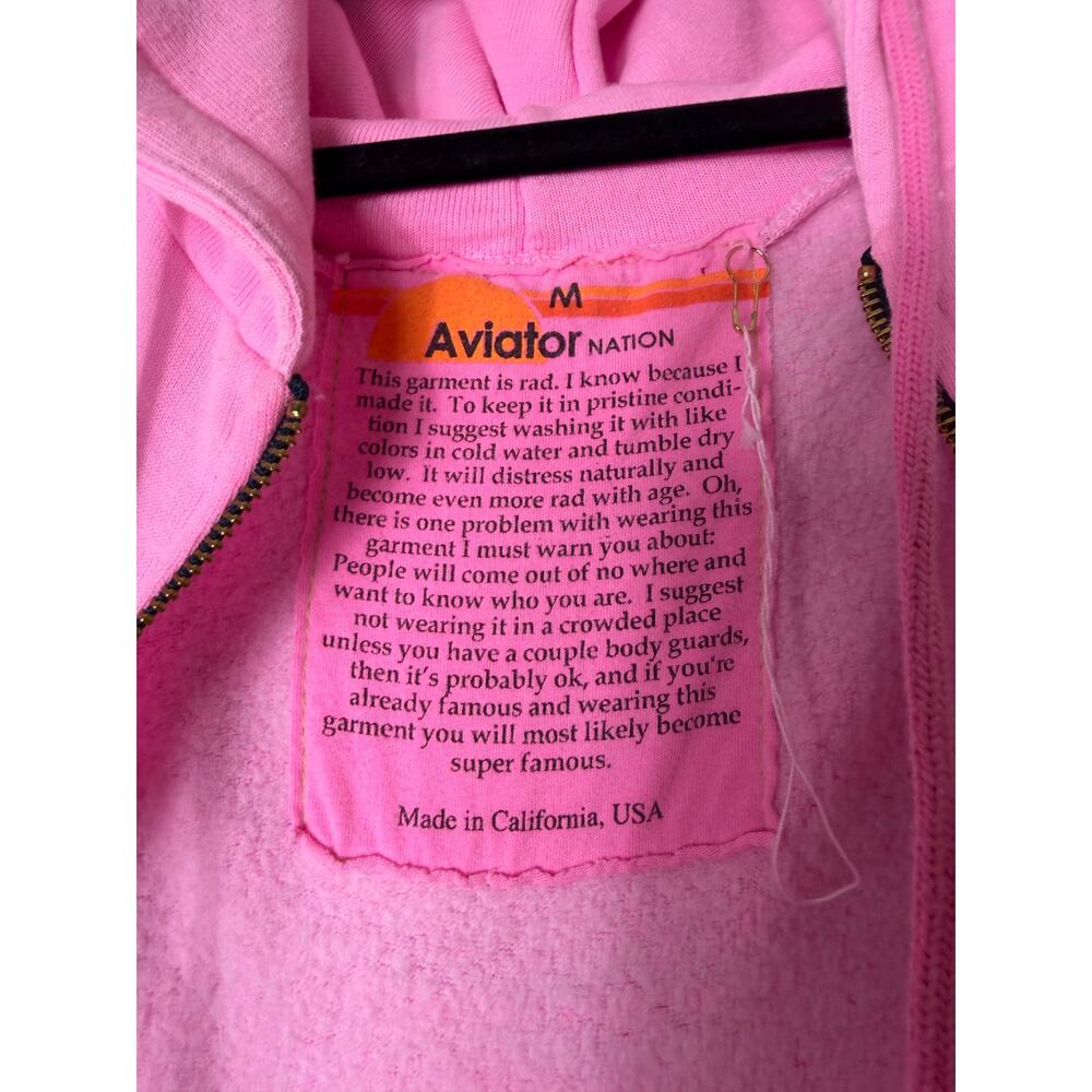 AVIATOR NATION Hoodie M Pink Pullover Venice Sweatshirt Zip Rainbow Sleeve NEW - Picture 3 of 12